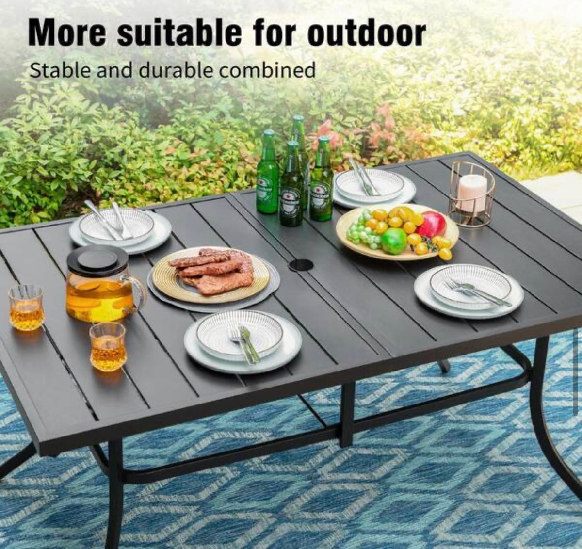 7-Piece Metal Patio Outdoor Dining Sets with Beige Cushions