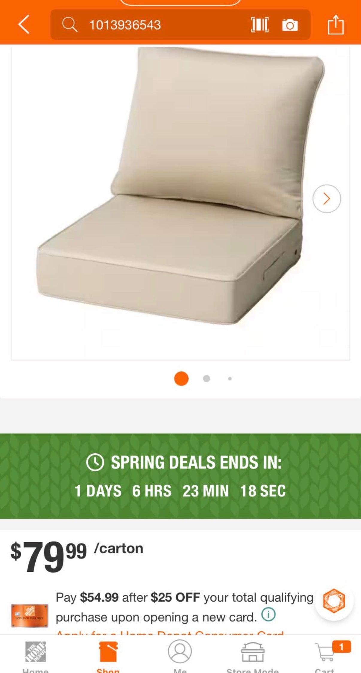 24 in. x 24 in. Sunbrella Deep  Outdoor  Chair Cushion