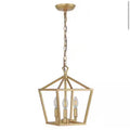 10 in. 3-Light Iron Classic Modern Lantern LED Brass Gold Pendant