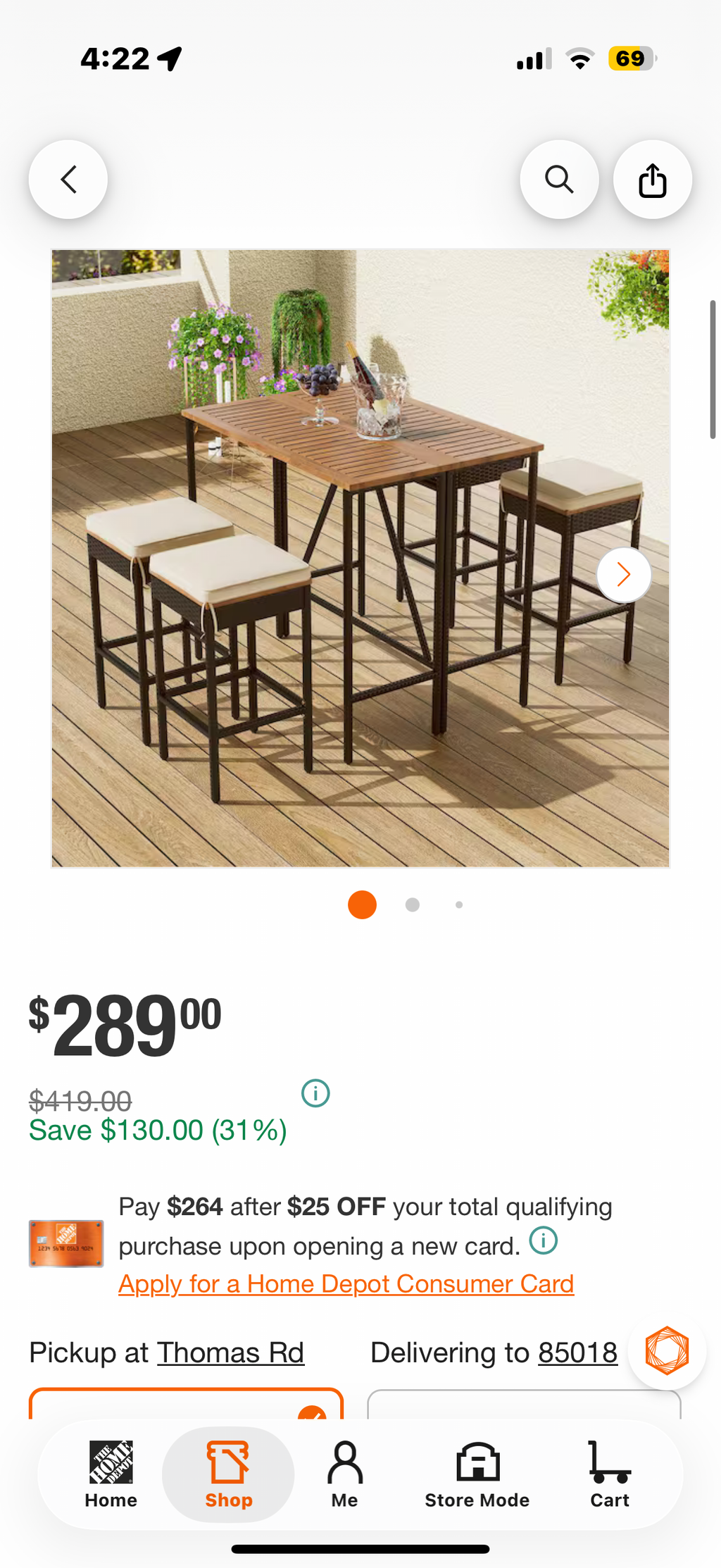 5-Piece Wood Outdoor Dining Set Bar