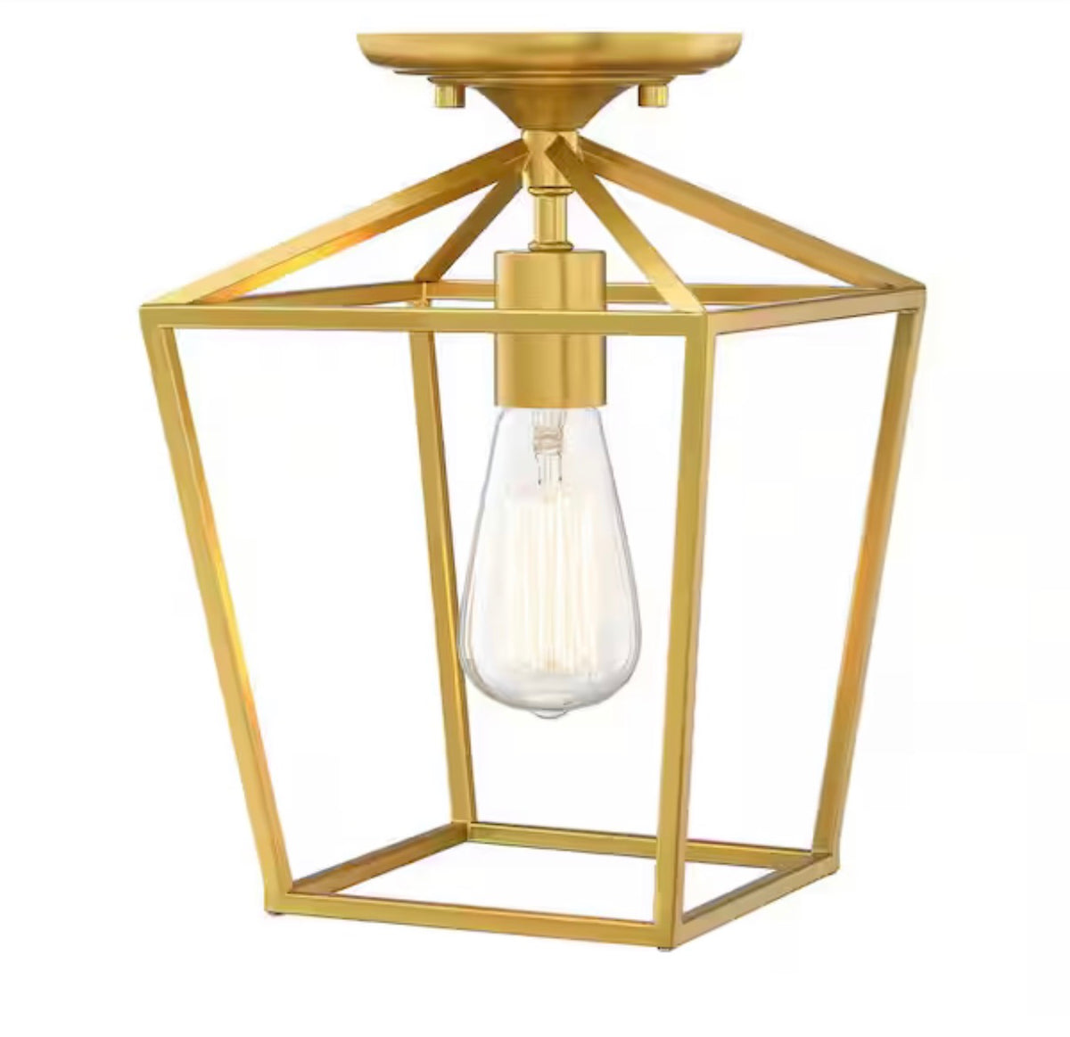 1-Light 8 in. Brushed Gold Semi Flush Mount Light