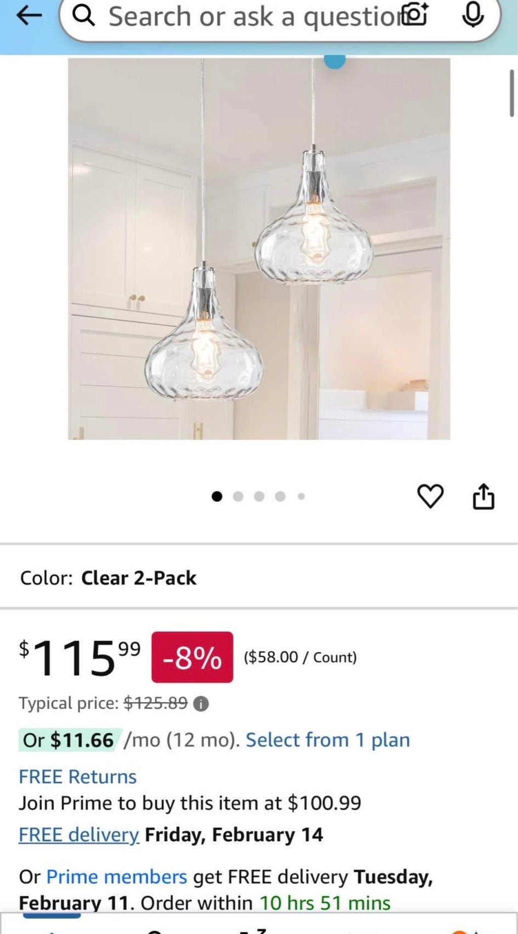 Glass Pendant Light 2 pack