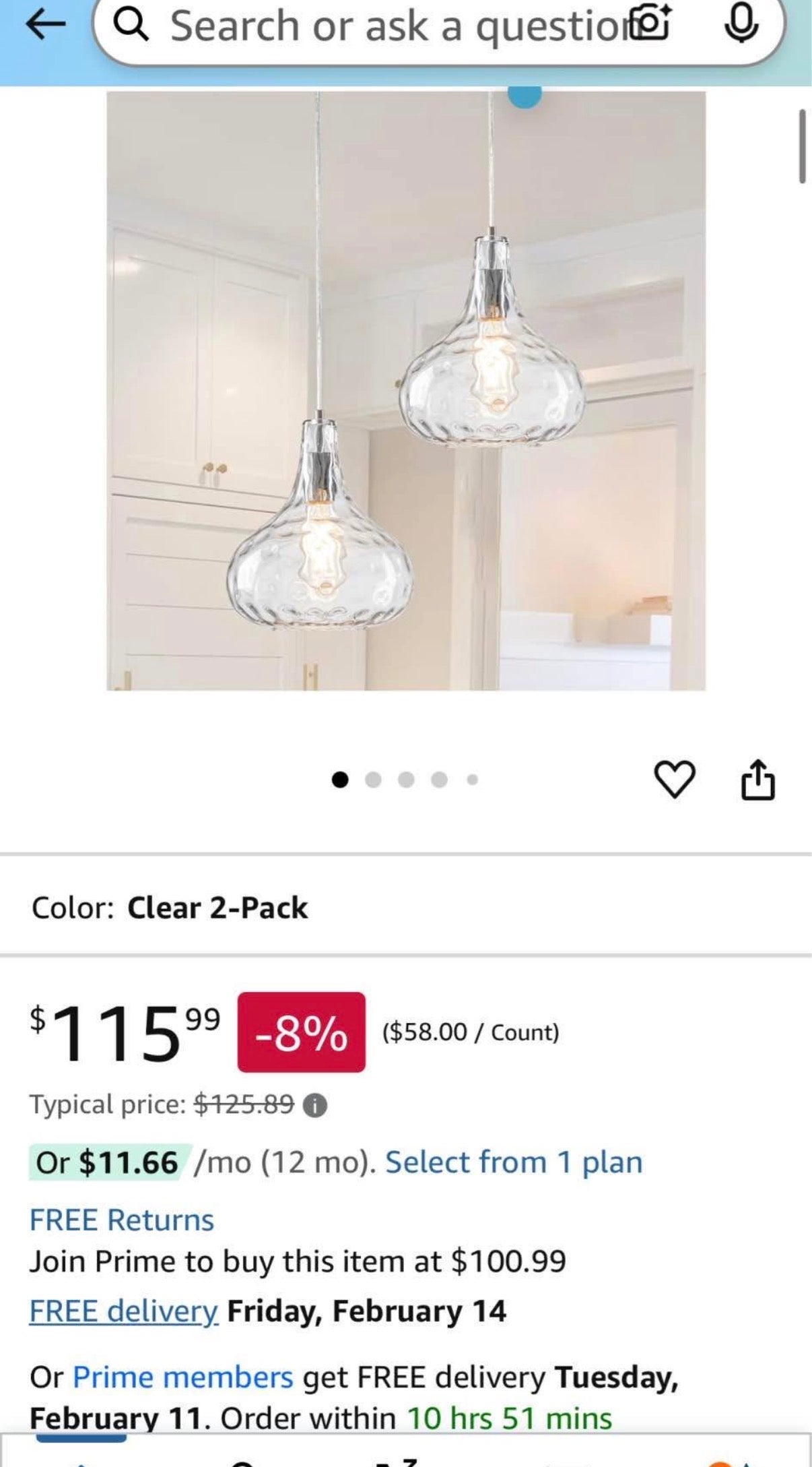 Glass Pendant Light 2 pack