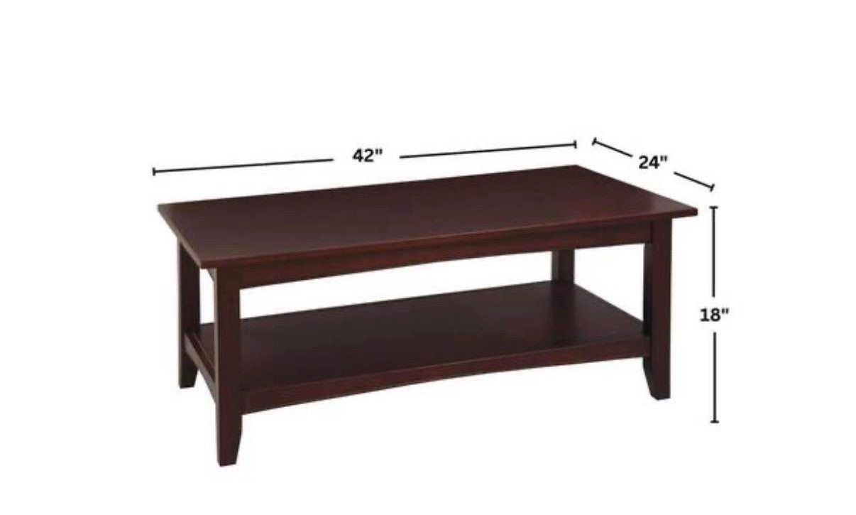 Shaker 42 in. Espresso Rectangle Wood Top Coffee Table with Shelf