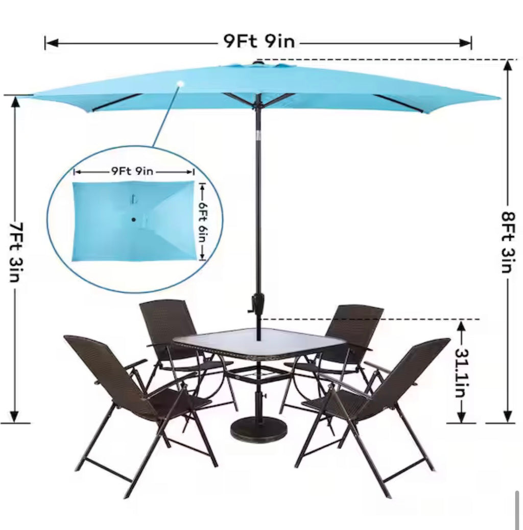 6.6 ft. x 9.8 ft. Rectangular Steel Market Patio Umbrella in Aqua