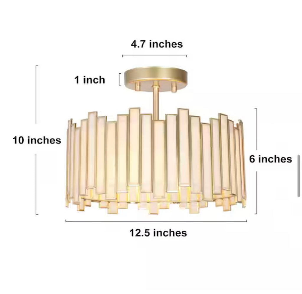 Modern 12.5 in. 3-Light Gold Drum Semi-Flush Mount light