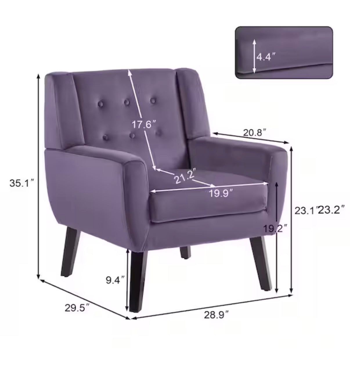 Purple Velvet Upholstery Arm Chair (Set of 1)