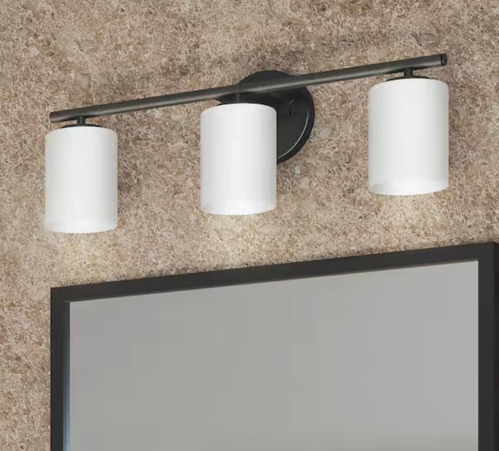 22 in. 3-Light Black Etched Glass Modern Bathroom Vanity Light