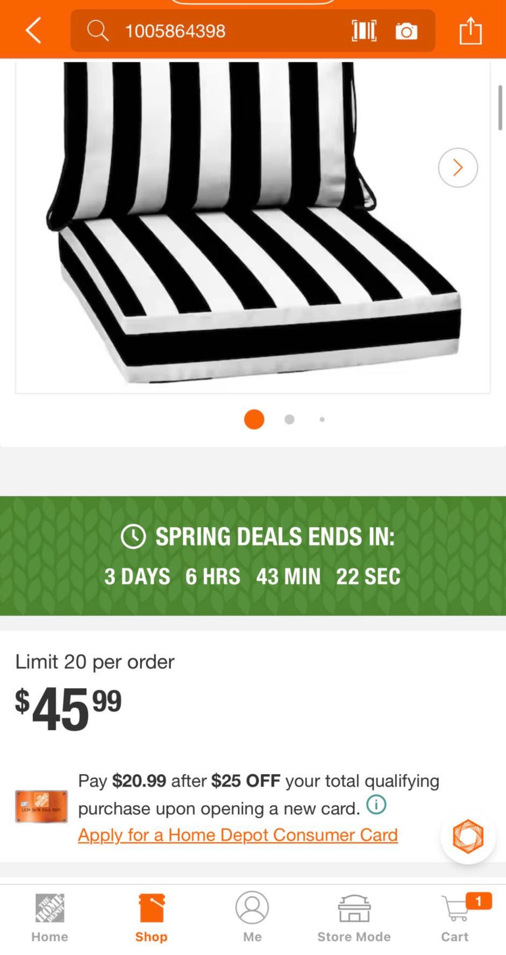 Outdoor Lounge Chair Cushion in Black Cabana Stripe