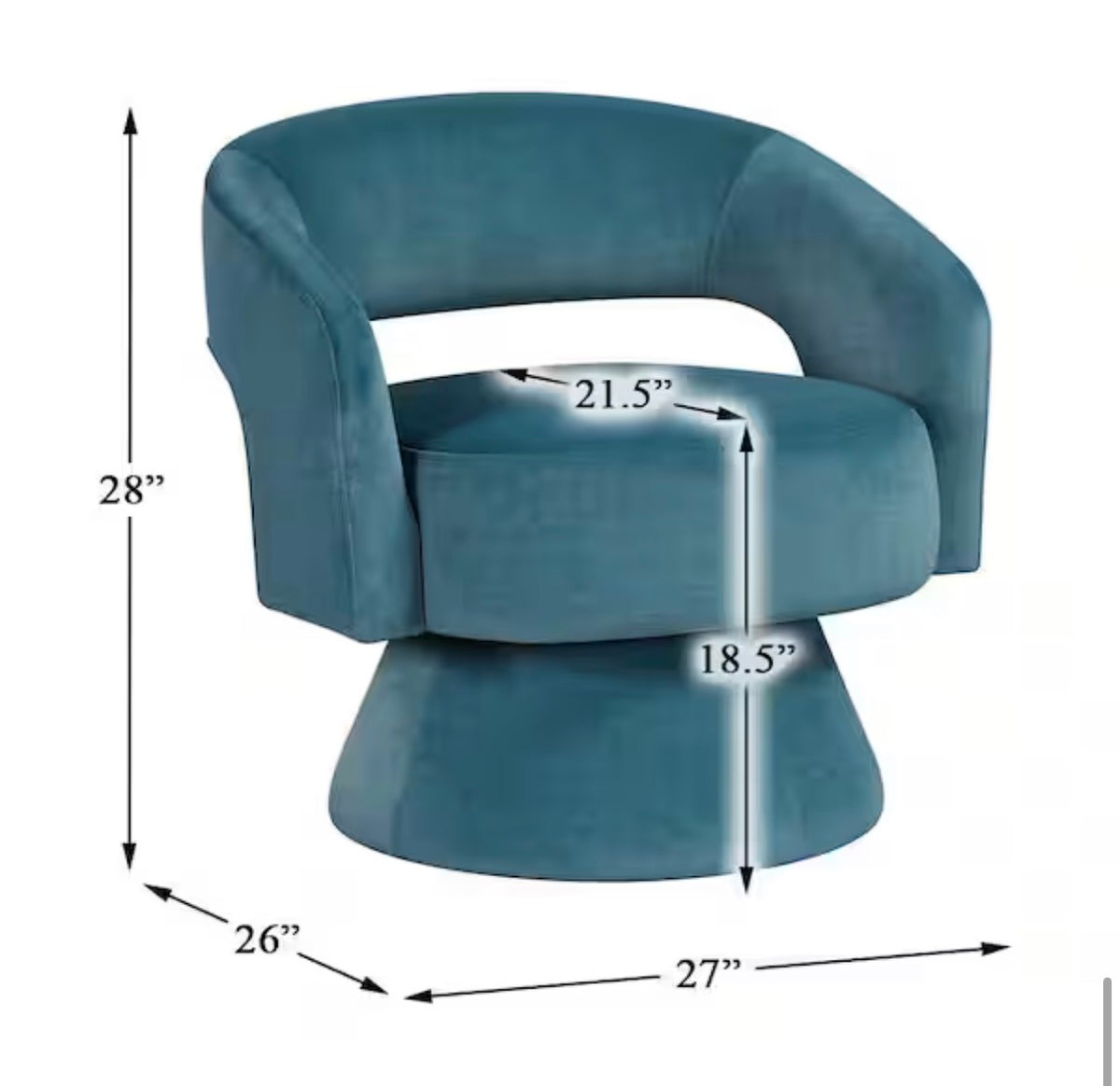 Laurie Dark Teal Velvet Upholstery Swivel Arm Chair