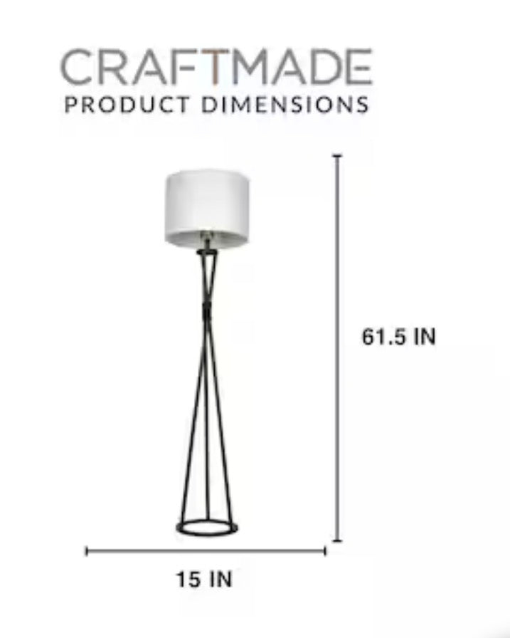 61.5 in. Flat Black Finish 1-Light Tripod Floor Lamp