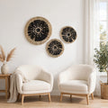 "Sahara" Boho 3-Piece Seagrass Wall Decor Set — Natural/Black