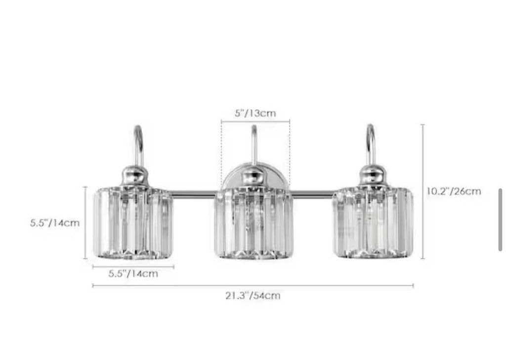 3-Light Chrome Dimmable Glam Crystal Bathroom Vanity Light