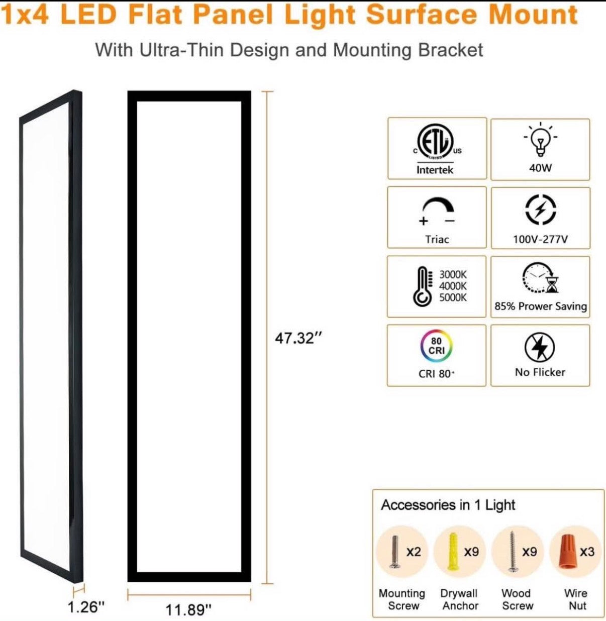 1x4 LED Flat Panel Light Flush Mount 4 pack