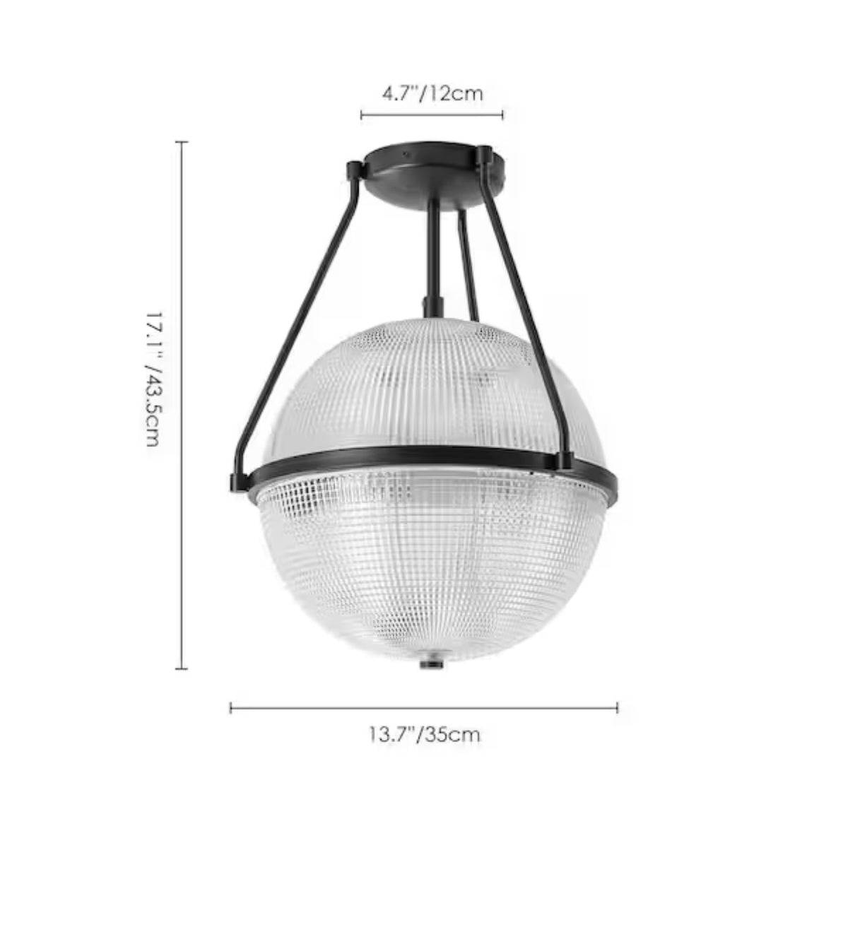 Modern Grid Textured Glass Globe Semi-Flush Mount Light