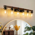 6-Light Walnut and Black Bathroom Vanity Light