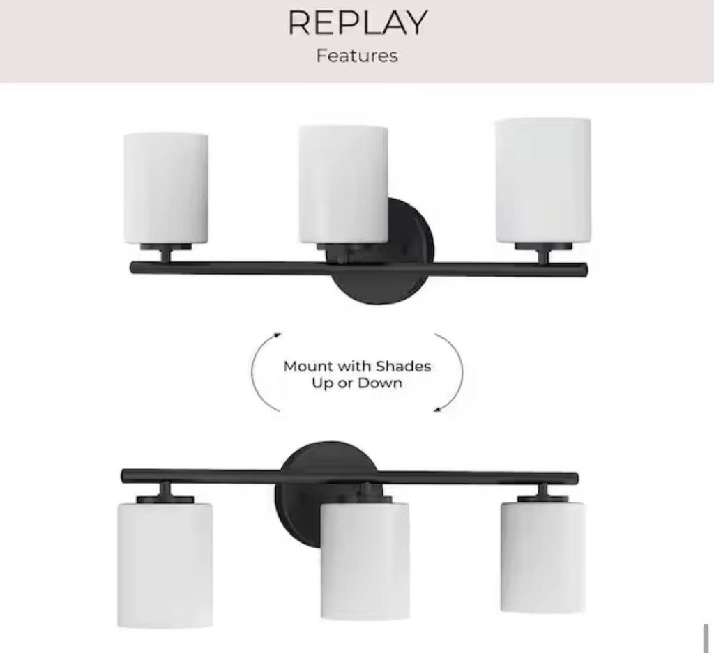 22 in. 3-Light Black Etched Glass Modern Bathroom Vanity Light