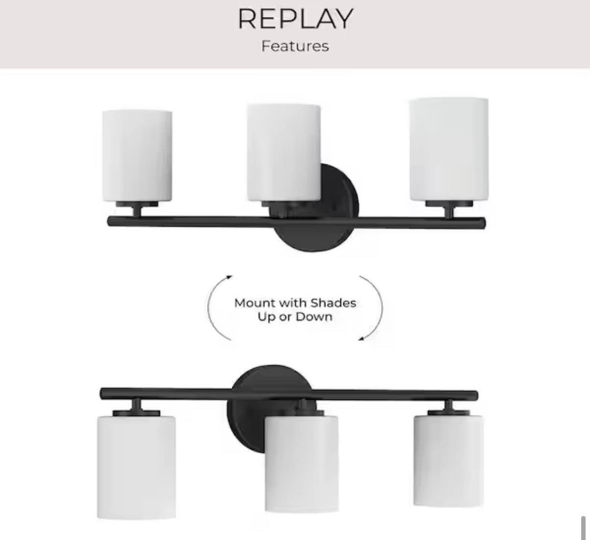 22 in. 3-Light Black Etched Glass Modern Bathroom Vanity Light