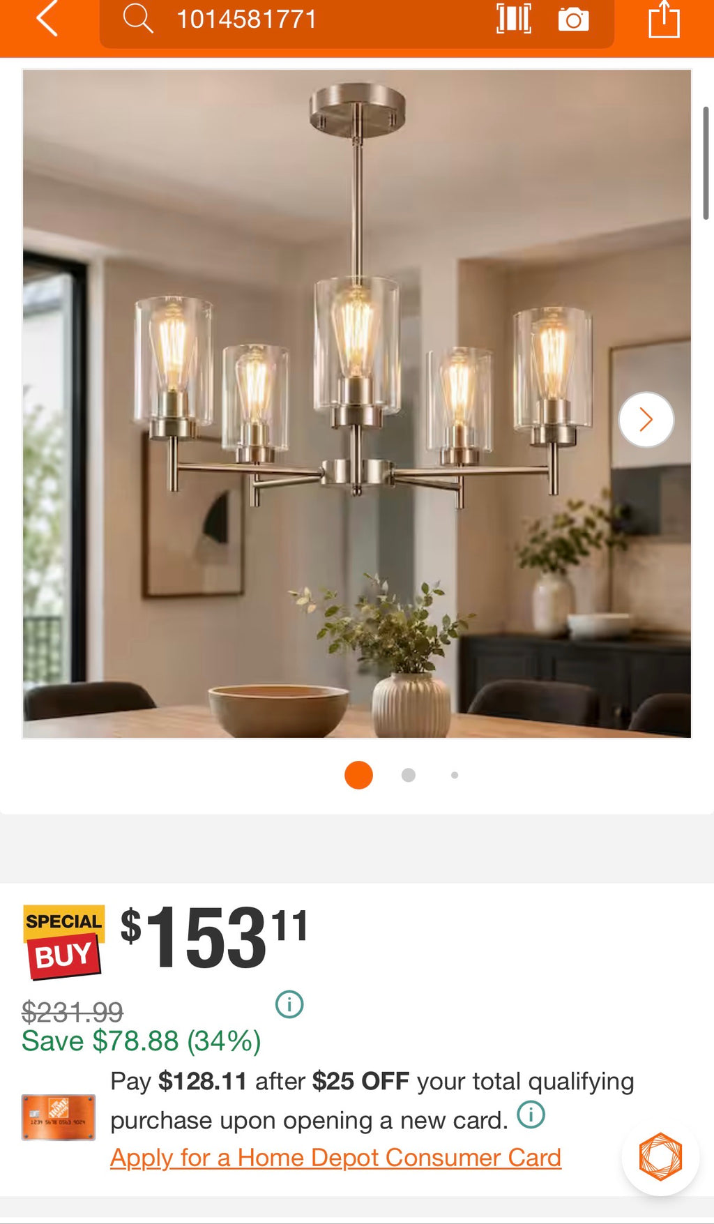 5-Light Brushed Nickel Chandelier with Clear Glass Shades