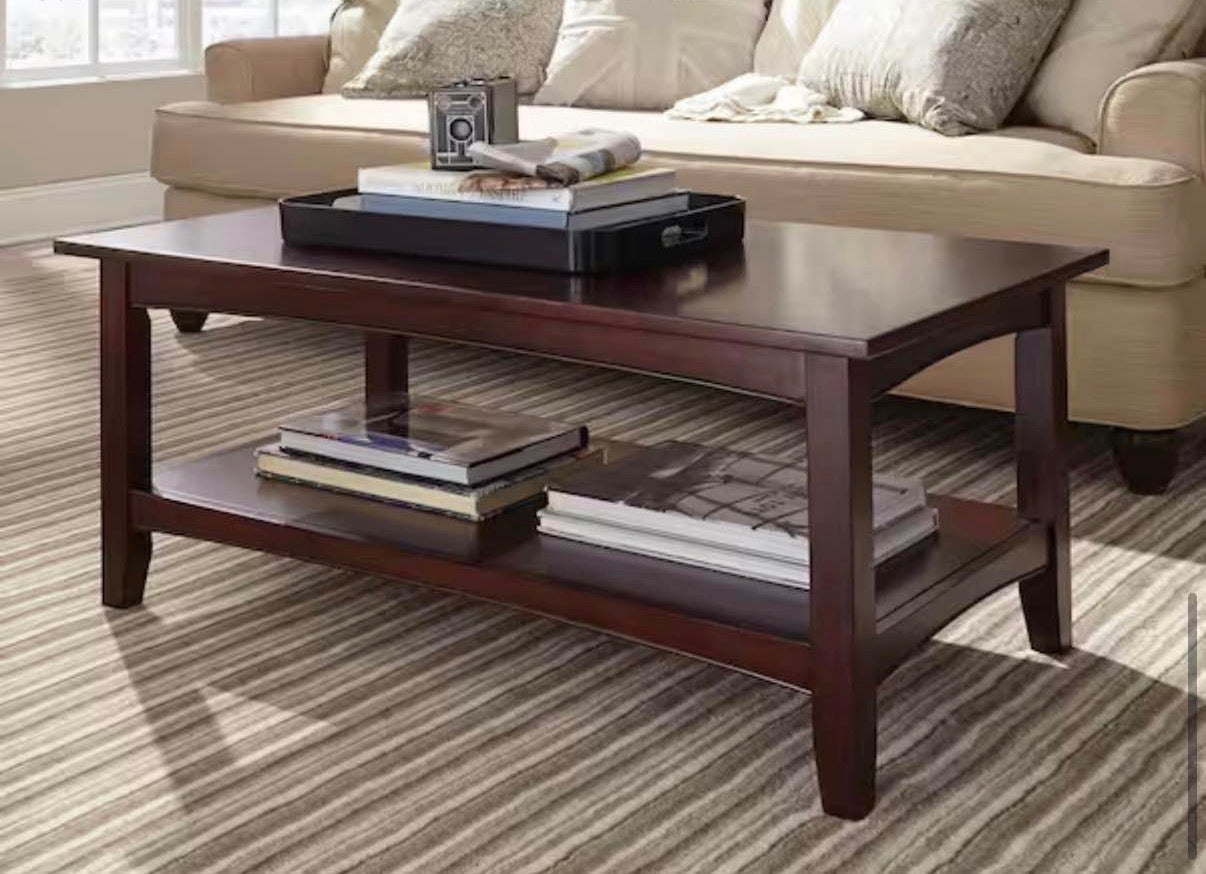 Shaker 42 in. Espresso Rectangle Wood Top Coffee Table with Shelf