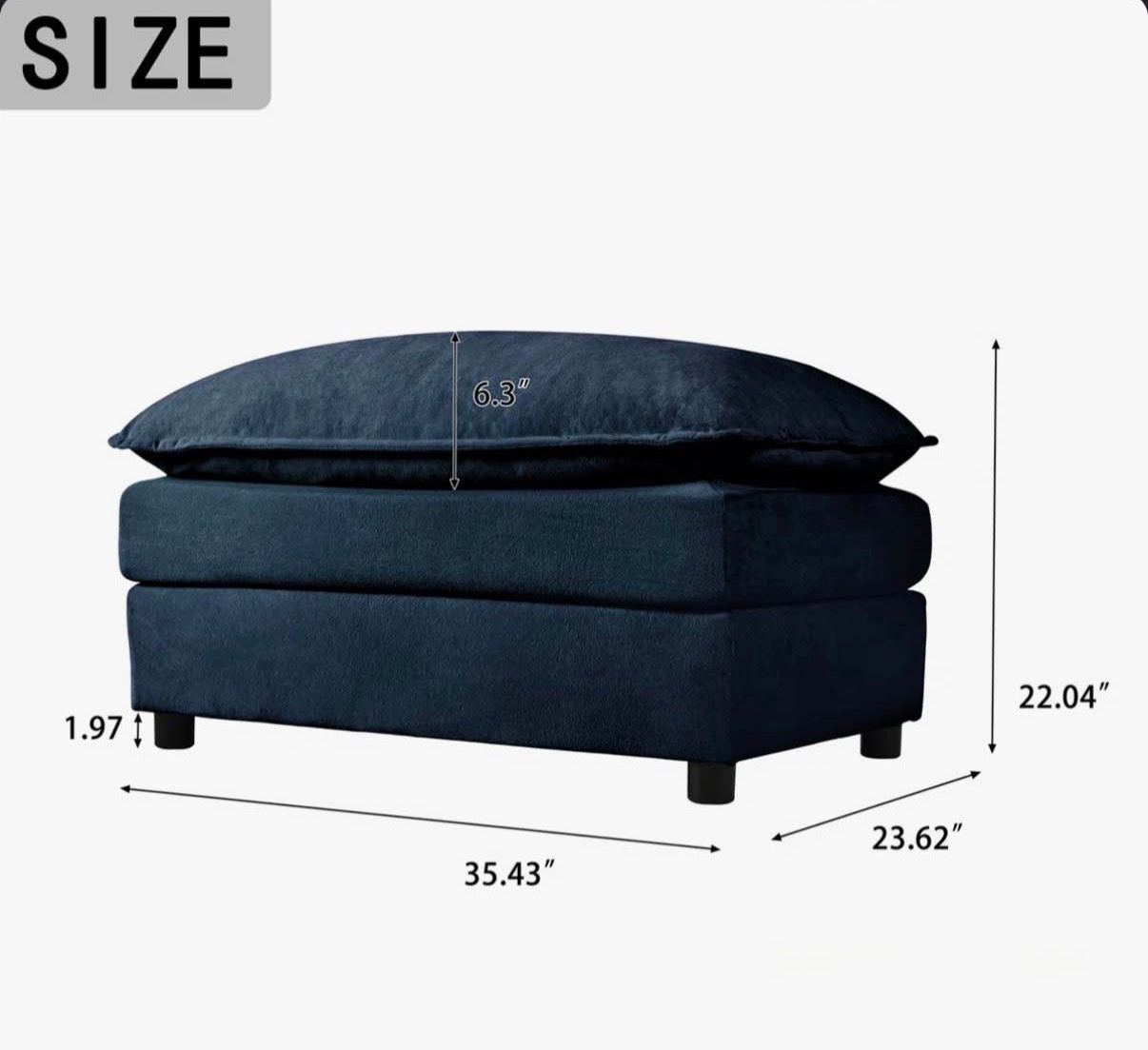 36 "  Chenille Ottoman in Midnight Blue