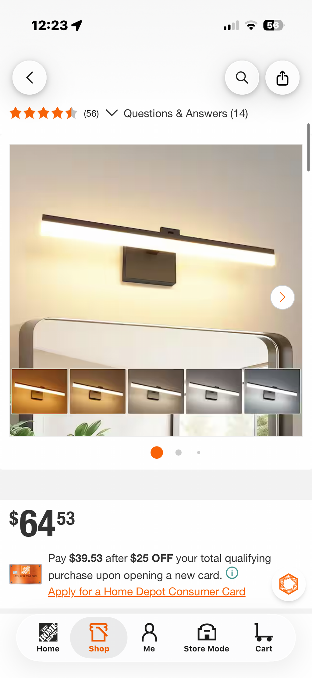 23.6 in. 1 Light Black Dimmable LED Vanity Light Bar