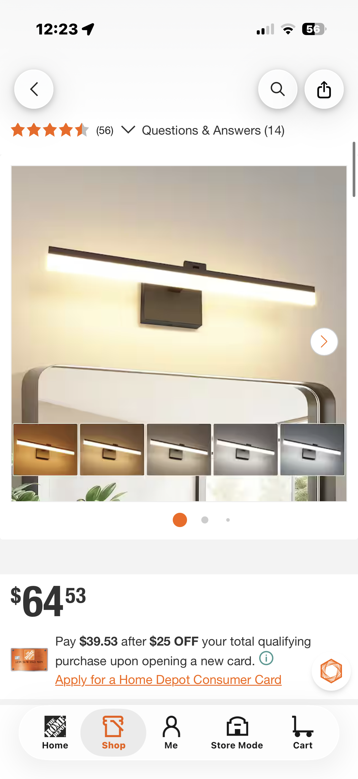 23.6 in. 1 Light Black Dimmable LED Vanity Light Bar