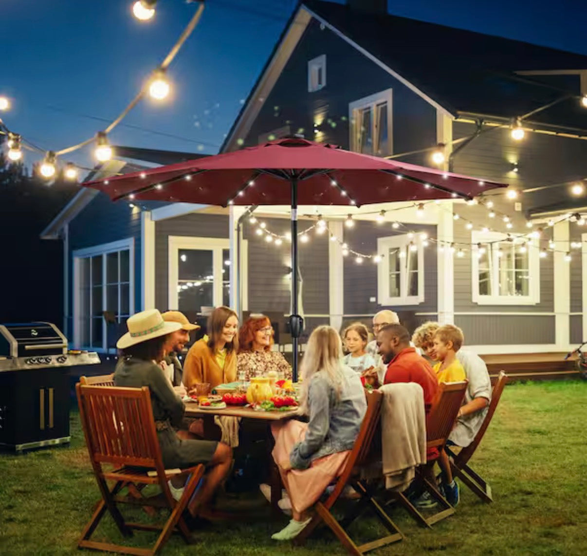 9 ft. Round Solar Powered LED Patio Umbrella