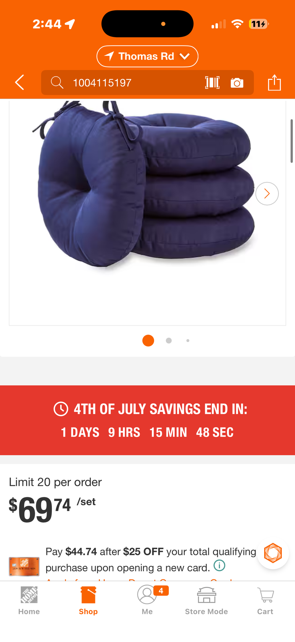 Solid Navy 15 in. Round Outdoor Seat Cushion (4-Pack)