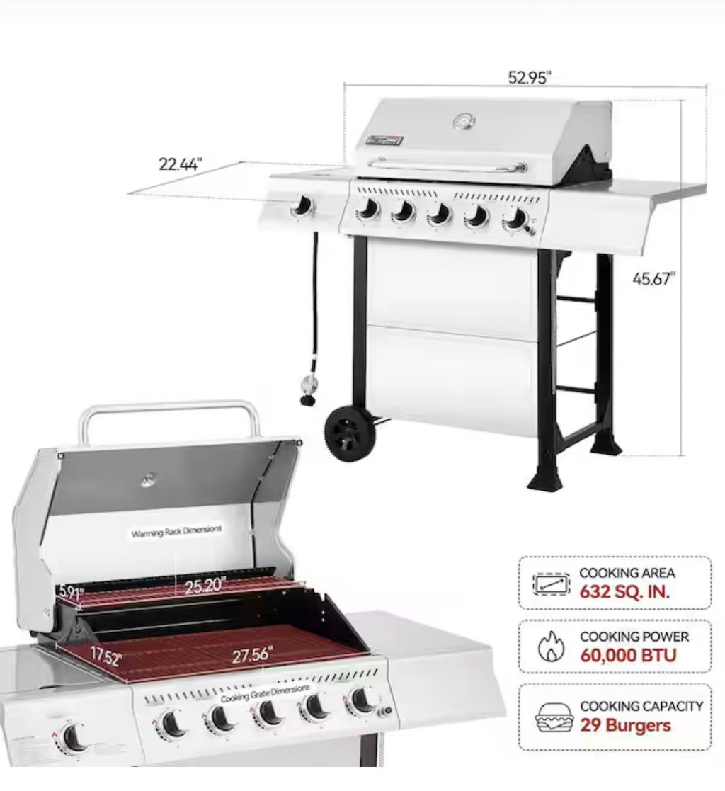 5-Burner BBQ Liquid Propane Gas Grill with Side Burner