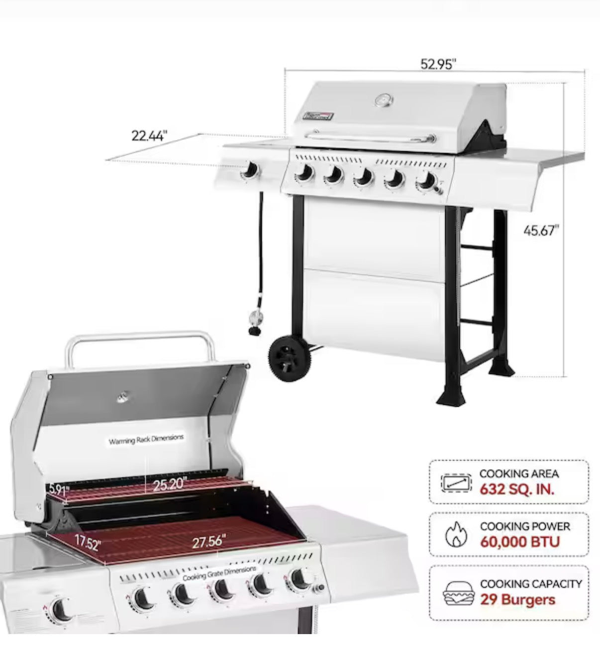 5-Burner BBQ Liquid Propane Gas Grill with Side Burner