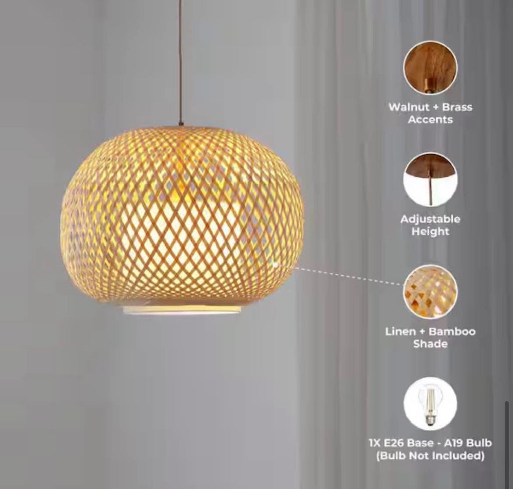 19.5 in Natural Woven Bamboo Pendant Light