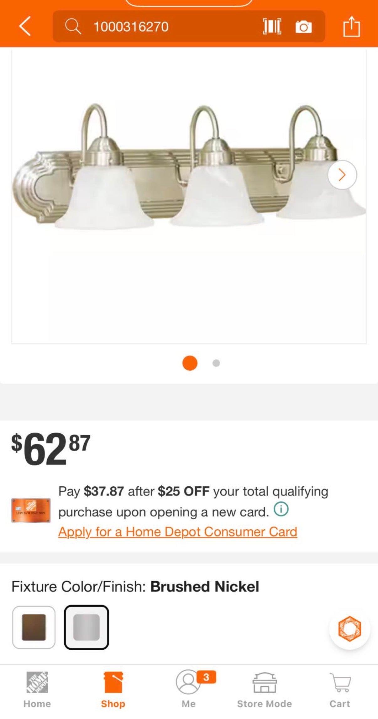 3-Light Brushed Nickel Bath Light
