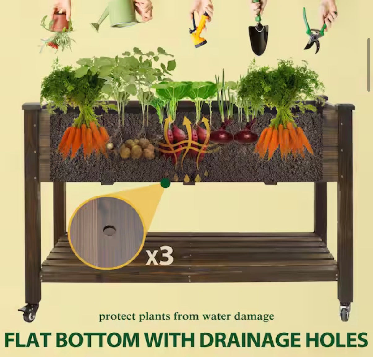 48 in. Raised Garden Bed with Lockable Wheels