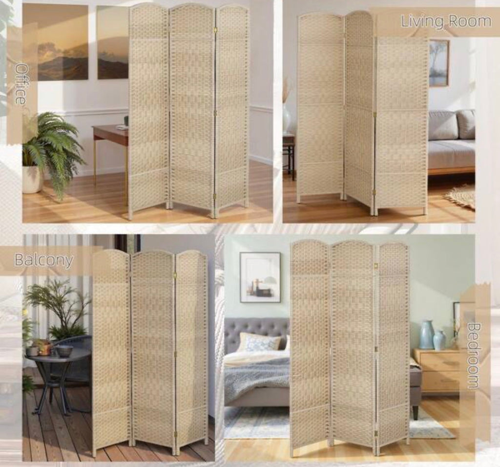 Hand-Woven Wall Partition 3-Panel Room Divider