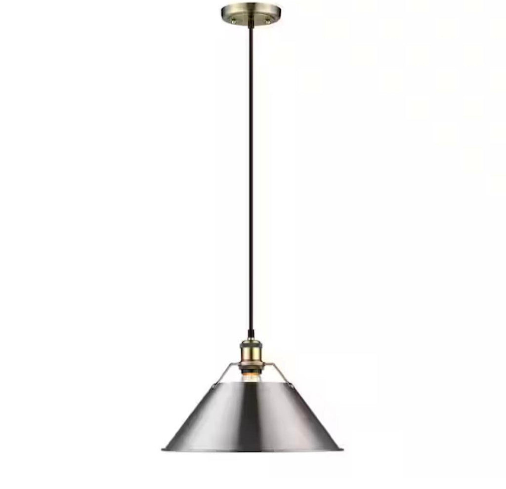 Orwell AB 1-Light Pendant - 14 in. in Aged Brass with Pewter Shade