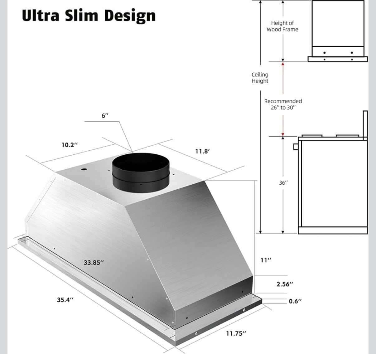 36 Inch Range Hood Gesture & Touch Control