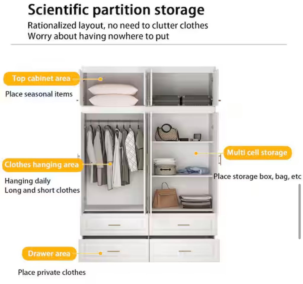 White 8-Door Big Wardrobe Armoires with Hanging Rod