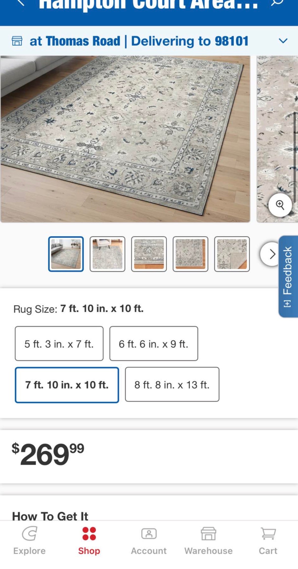 Hampton Court Area Rug  8x10 Ladree Gray