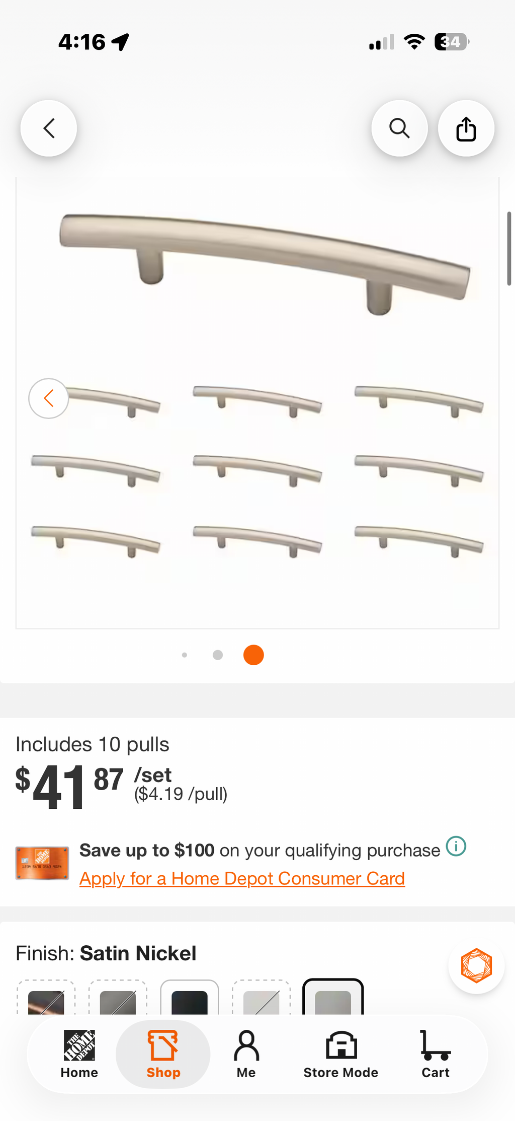 10-Pack Arched 3 in. Cabinet Drawer Bar Pulls