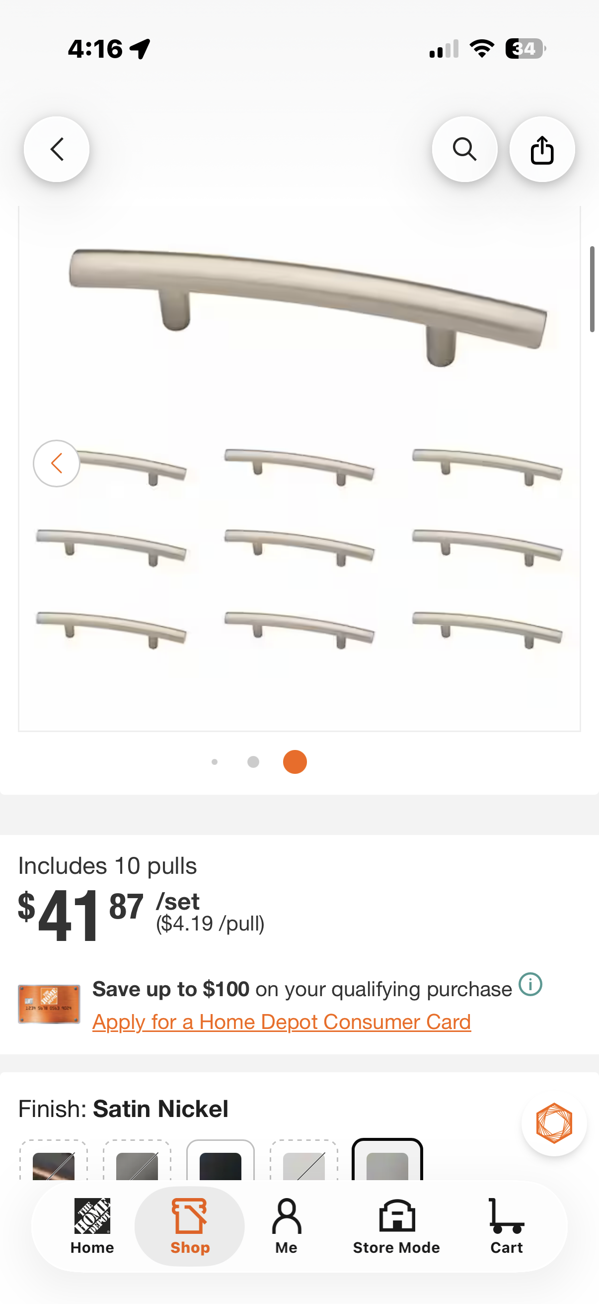 10-Pack Arched 3 in. Cabinet Drawer Bar Pulls