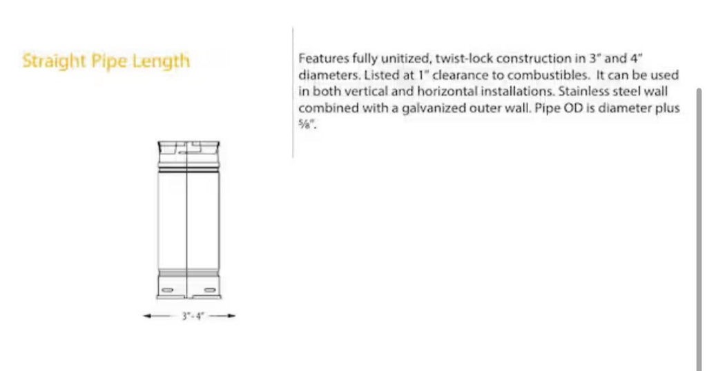 Multi-Fuel 3in. Diameter X 6in. Straight Pipe Length