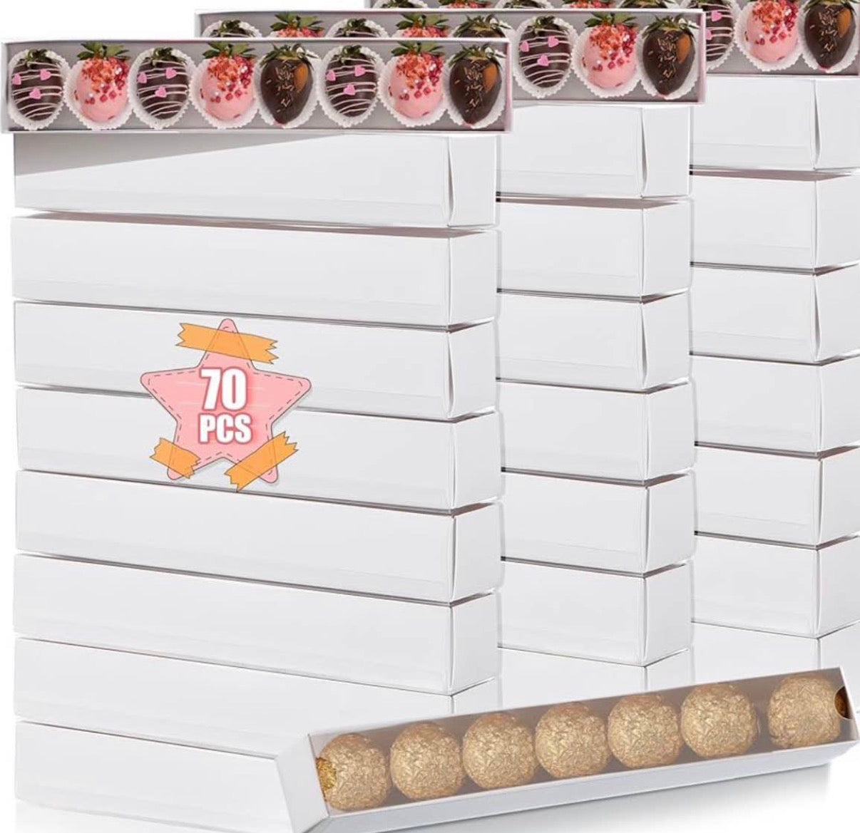70 Pack Chocolate Strawberry Macaron Boxes  for Wedding Birthday Party