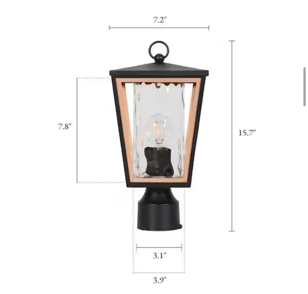 Modern 15.7 in. 1-Light Black Gold Metal Outdoor Post Light