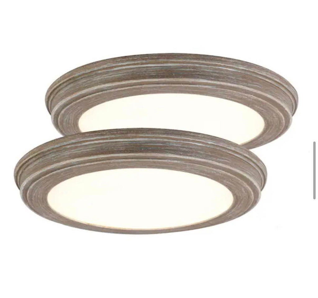 7 in. Gray Wood LED Round Flush Mount Ceiling Light (2-Pack)