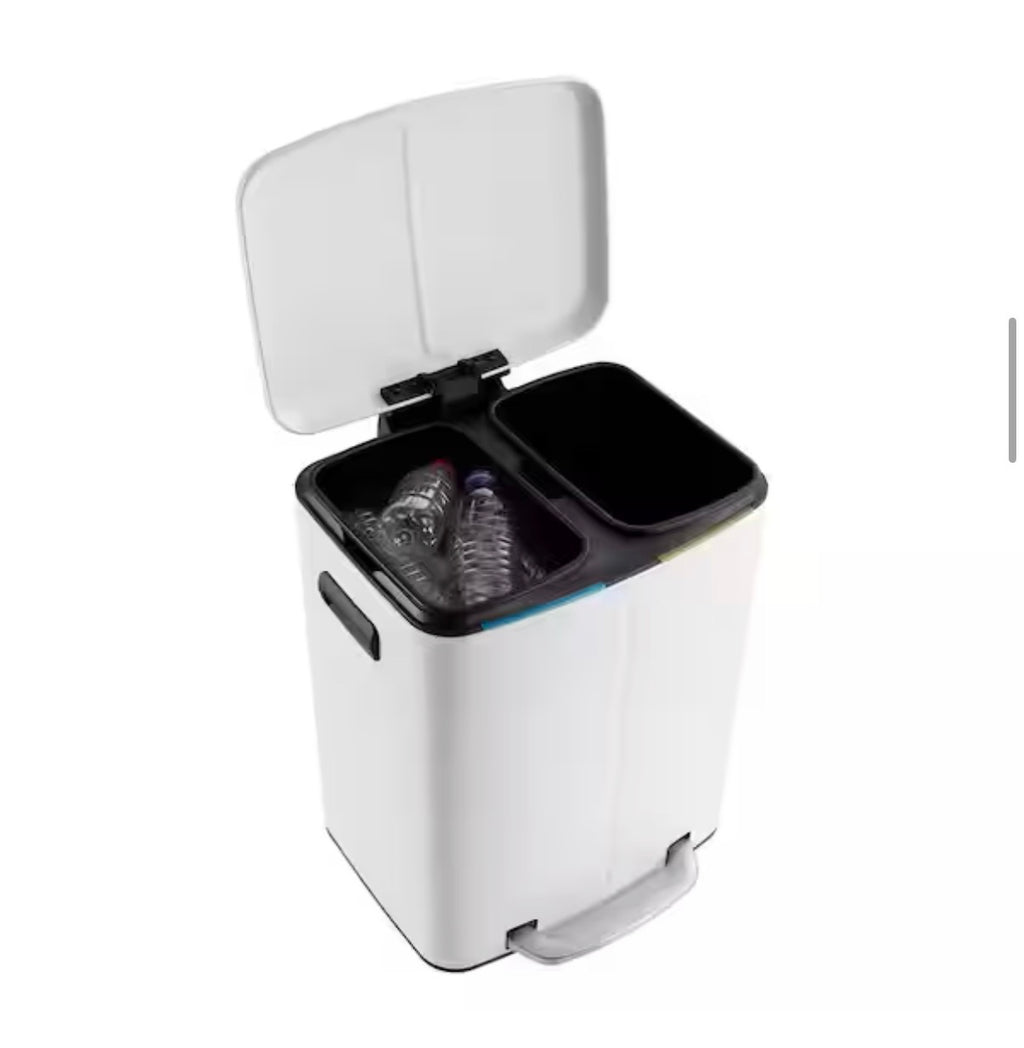 Marco 10.5 Gal. White Rectangular Double Bucket Trash Can