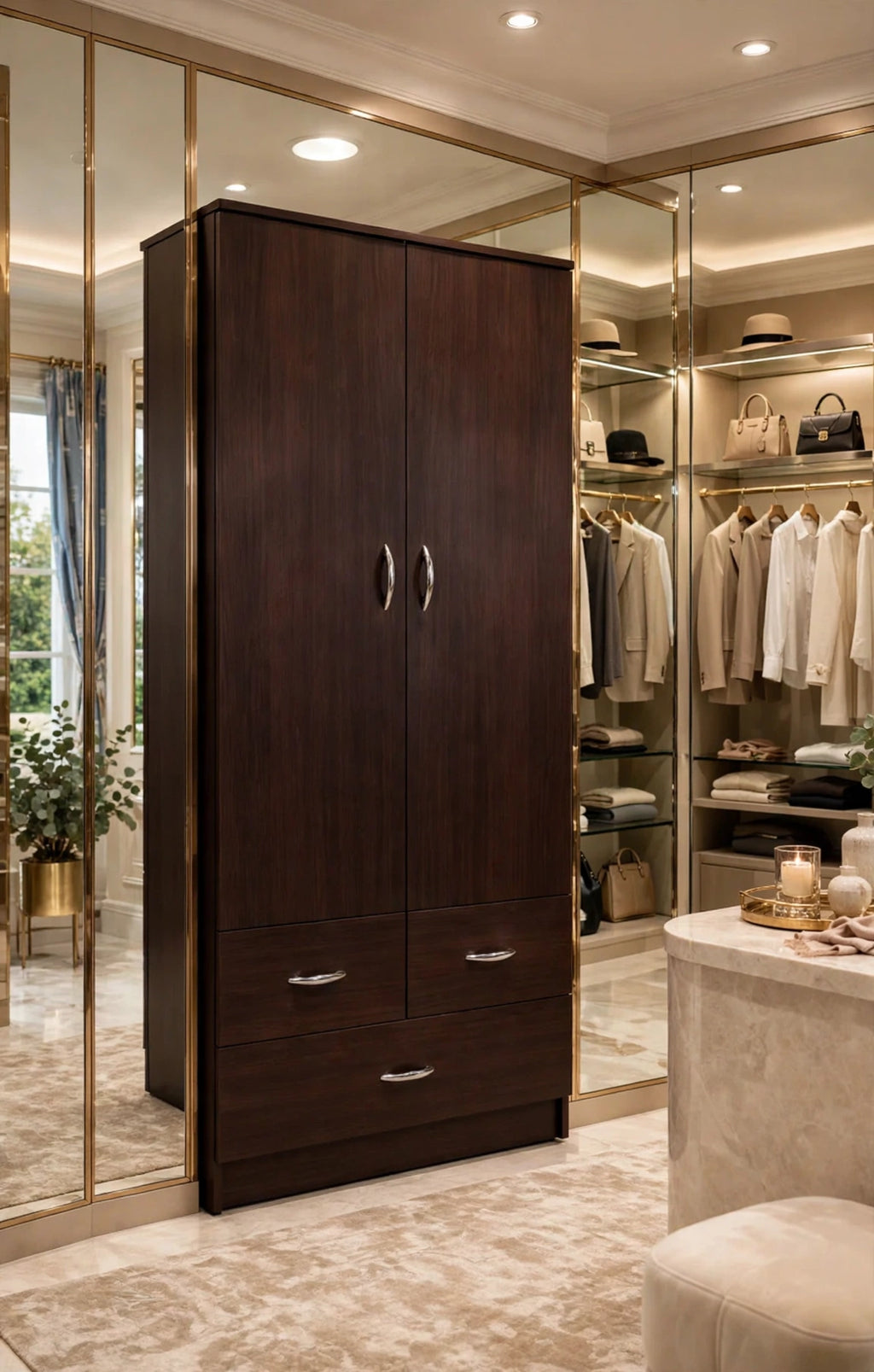 Acme Yorktown Espresso Wardrobe — 2 Doors + 3 Drawers