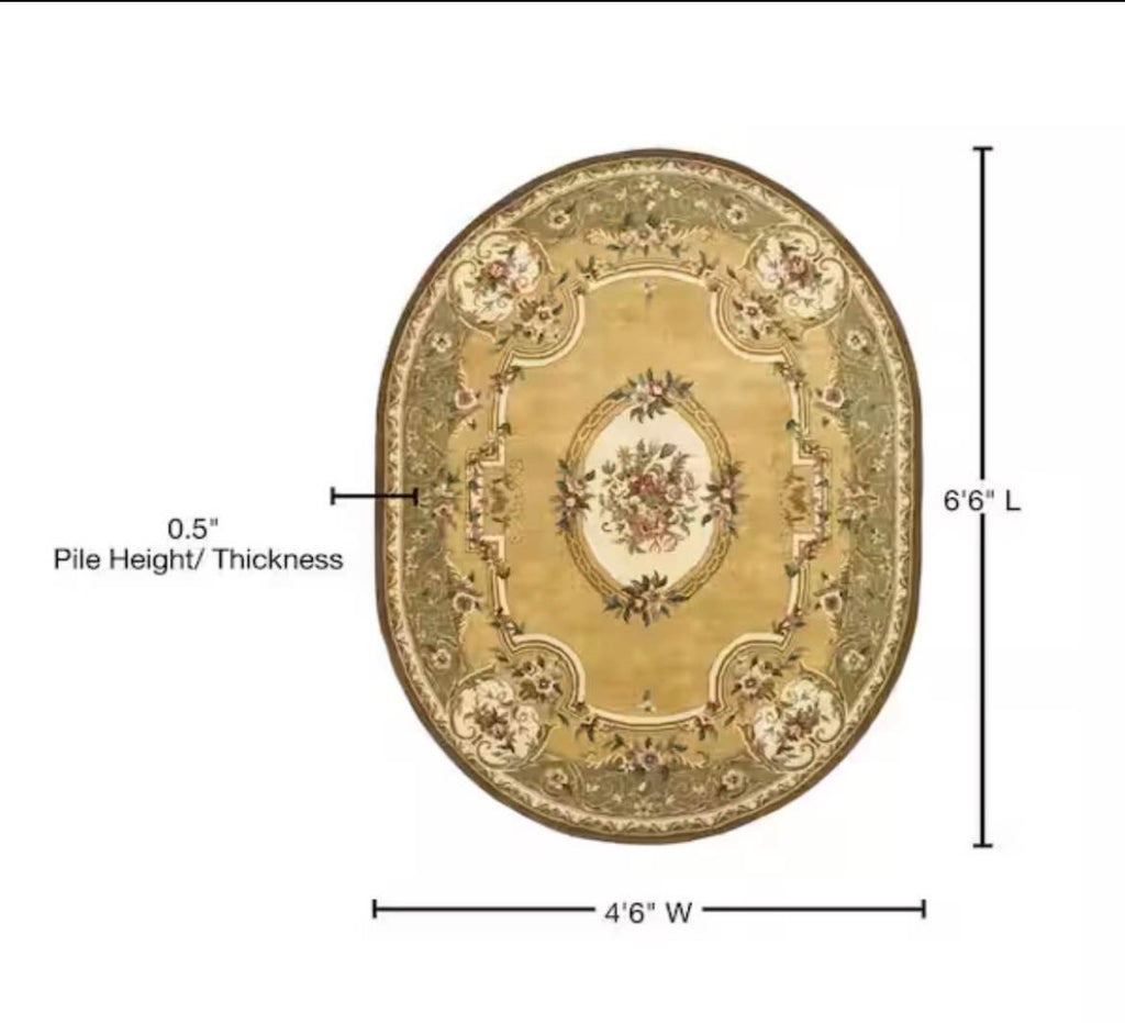 Classic Light Gold/Green 5 ft. x 7 ft. Oval Border Area Rug