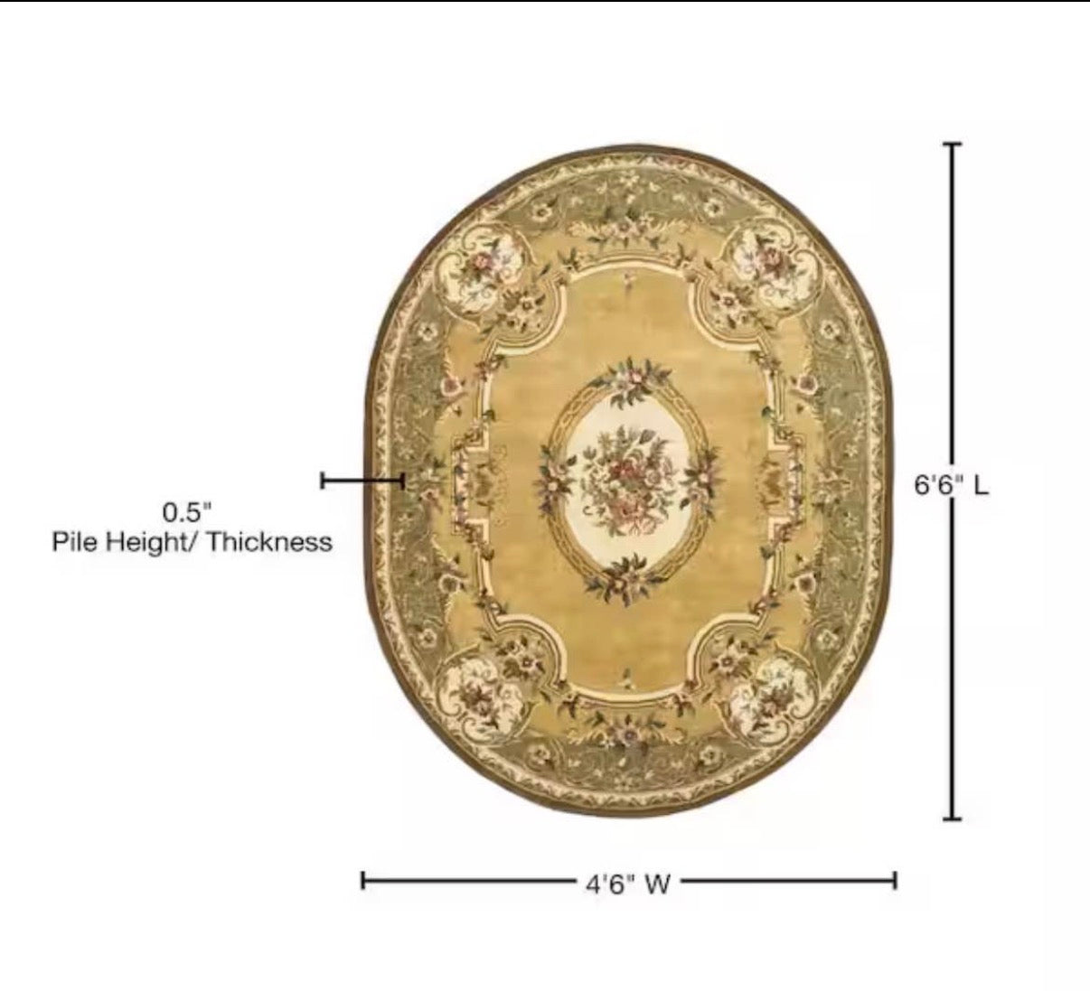Classic Light Gold/Green 5 ft. x 7 ft. Oval Border Area Rug