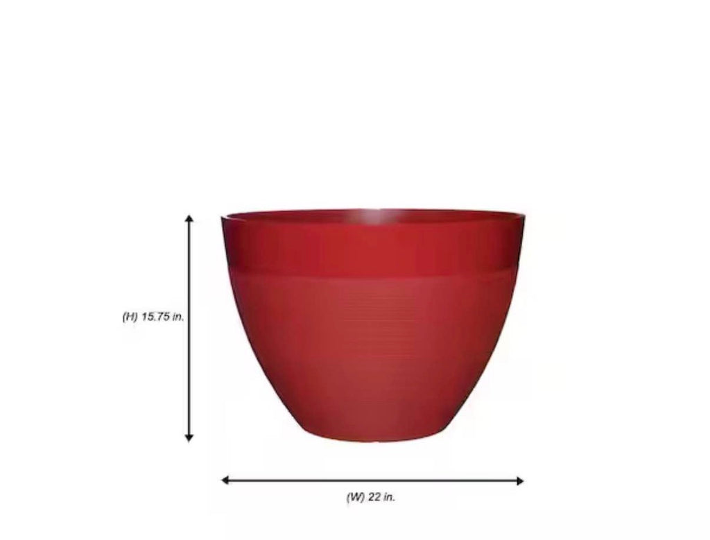 22 in. Large Red Resin Lightweight Round Planter